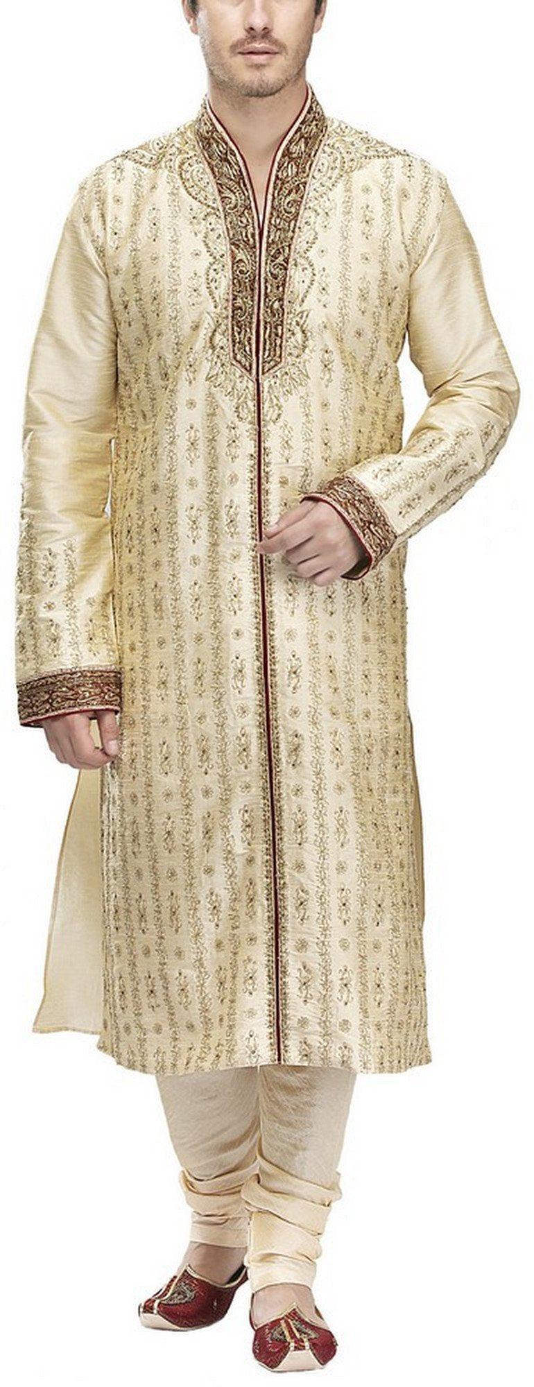 Manyavar Cream Designer Kurta Set, Small