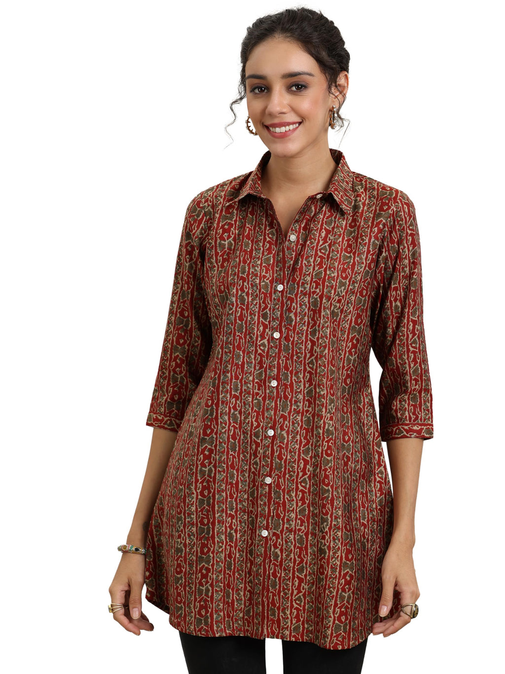 Libas WomenS Silk Blend Ethnic Motifs Regular Kurti (29612 Rust
