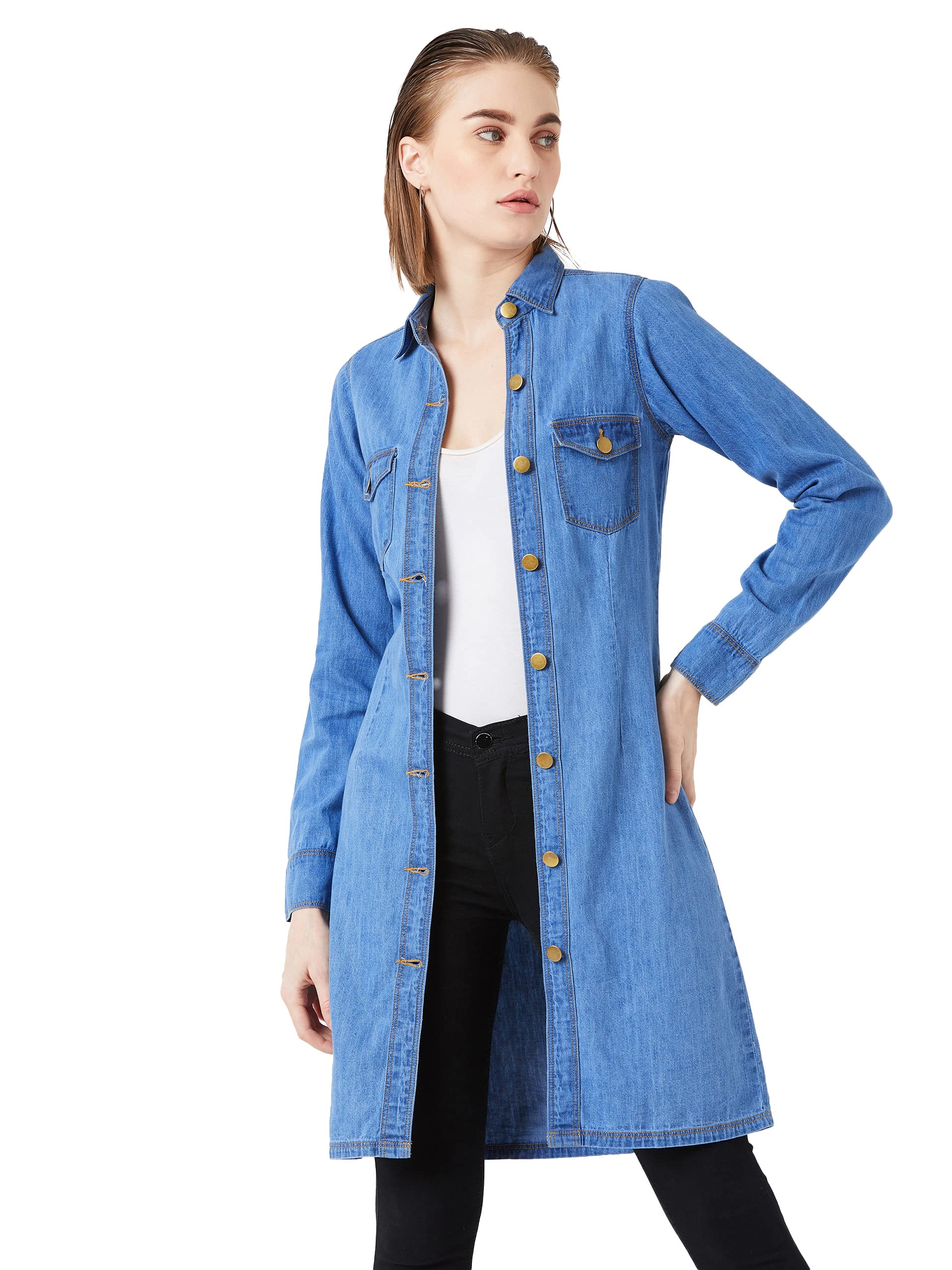 Miss Chase WomenS Blue Denim Long Shrug(Mcaw19Den05-78-115-06,Blue,X-Large)