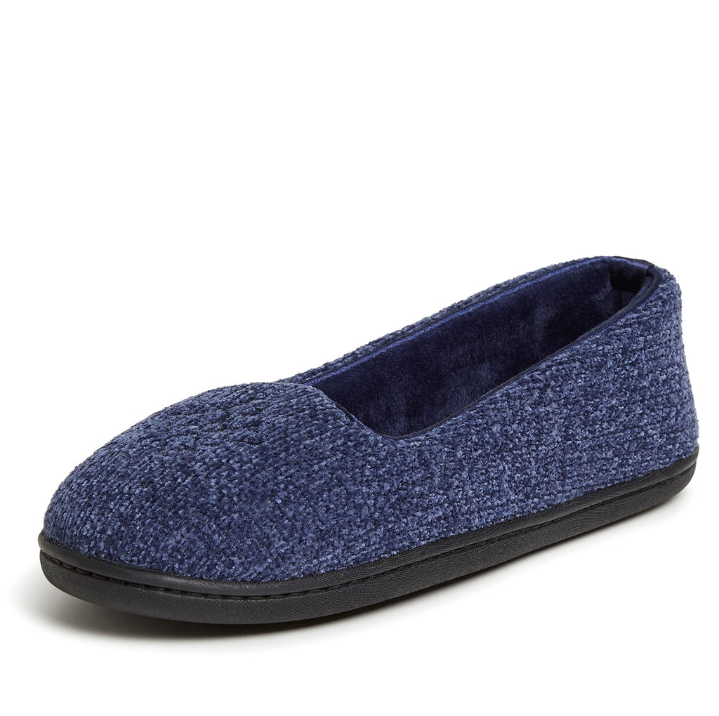 Dearfoams Womens Rebecca Lightweight cozy Memory Foam closed Back Slipper with Wide Widths, Peacoat chenille, 13-14