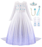 JerrisApparel Girl Princess Costume Snow Party Dress Halloween Cosplay Dress up (8, White with Accessories)