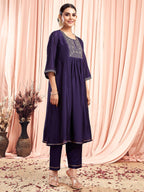 Sanisa Women'S Silk Blend Sequins Embroidery Anarkali Kurta With Pant And Dupatta Set