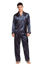 TONY AND CANDICE Men's Classic Satin Pajama Set Sleepwear (Blue/Golden, Medium)