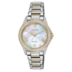 Citizen Women's Eco-Drive Dress Classic Crystal Watch in Two-tone Stainless Steel, Mother of Pearl Dial, 34mm (Model: EM0234-59D