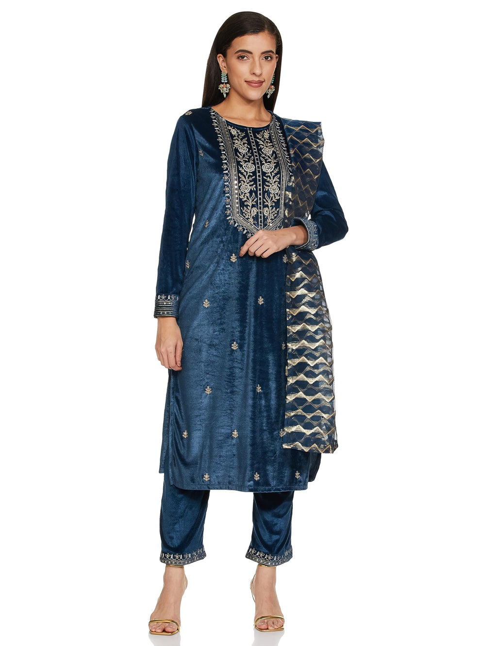 Ketch Polyester Womens Kurta Pant Dupatta Set (Khk3000435_Blue, Medium