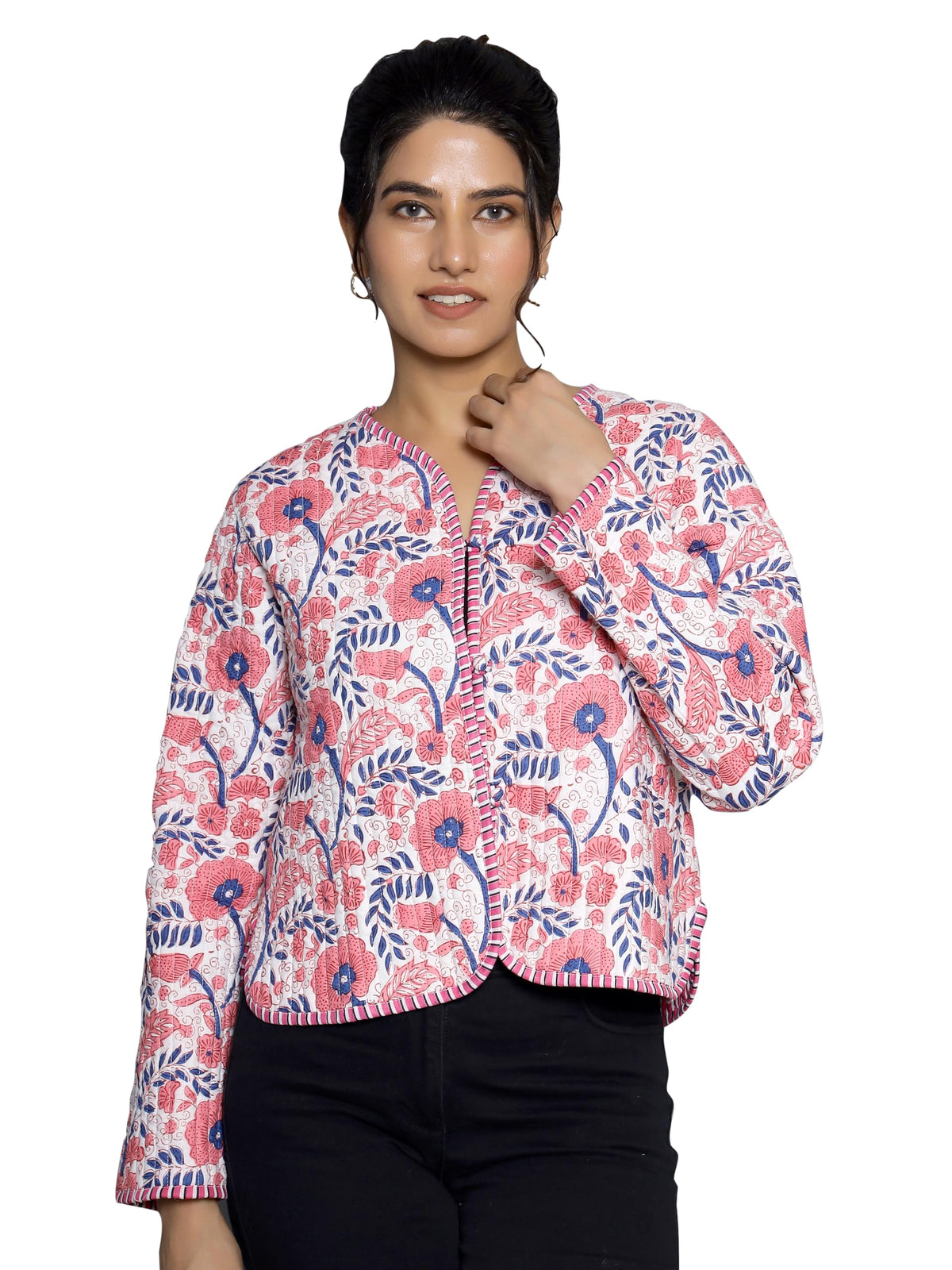 Ravaiyaa  Attitude is everything Women Winter Wear Reversible Quilted Jacket Long Sleeve Cotton Coat Floral Print Jackets (XXL, 2