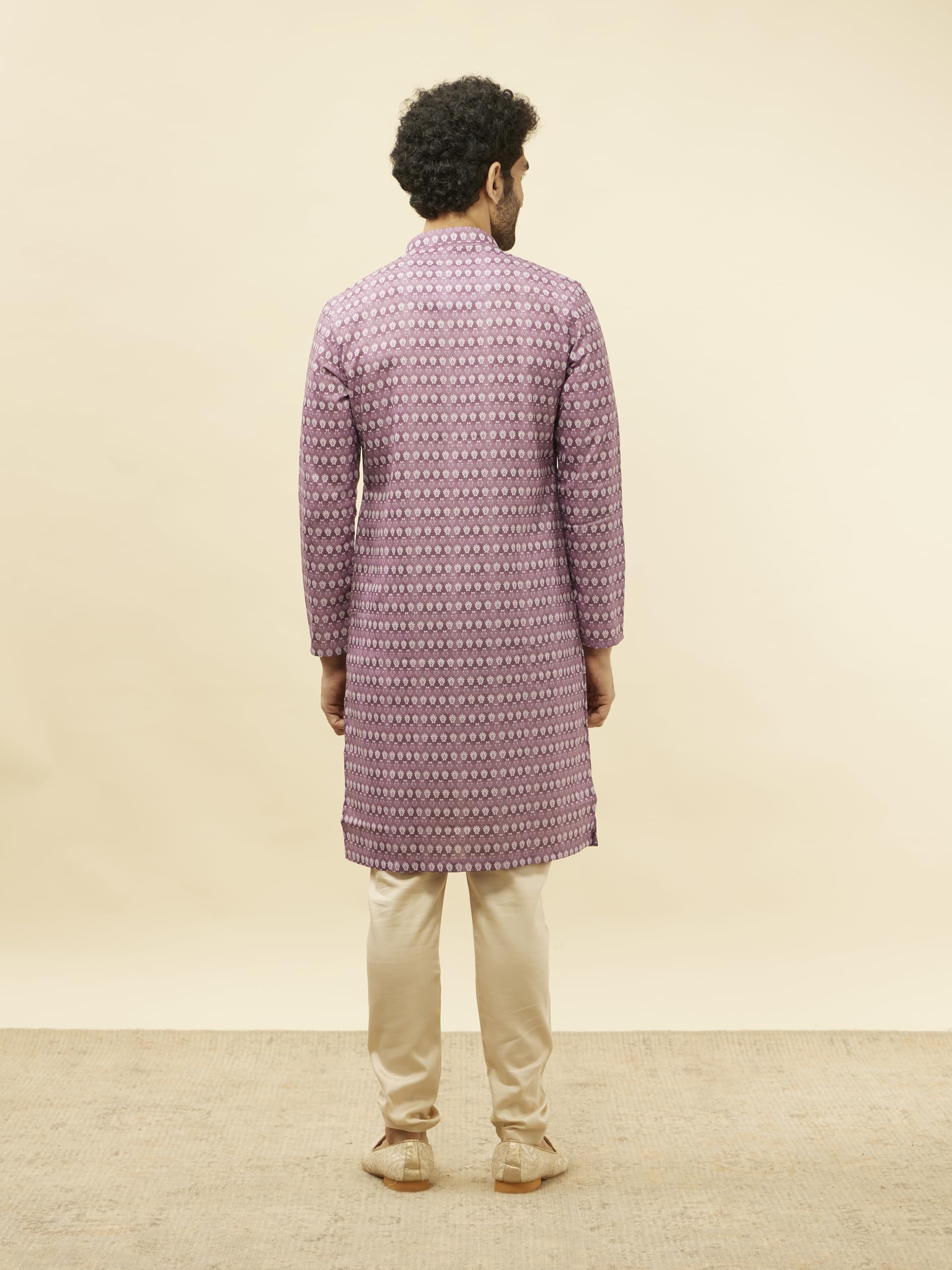 Manyavar Mens Cotton Blend Floral Print Kurta