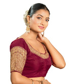 Pujia Mills WomenS Readymade Blouse Embroidery Multi Coding Dull Golden Sequence Work Indian Ethnic Designer Stitched Readymade