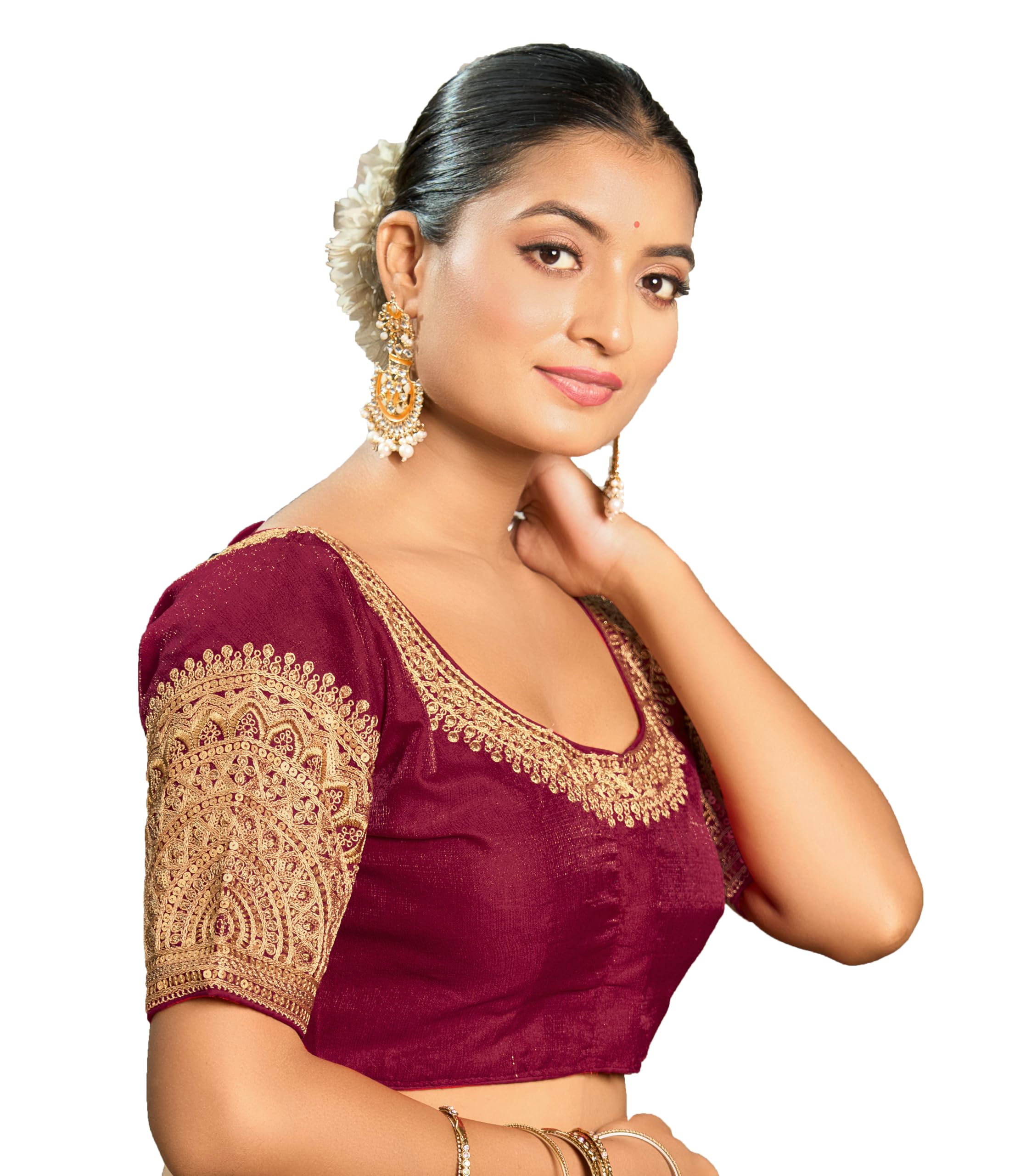Pujia Mills WomenS Readymade Blouse Embroidery Multi Coding Dull Golden Sequence Work Indian Ethnic Designer Stitched Readymade