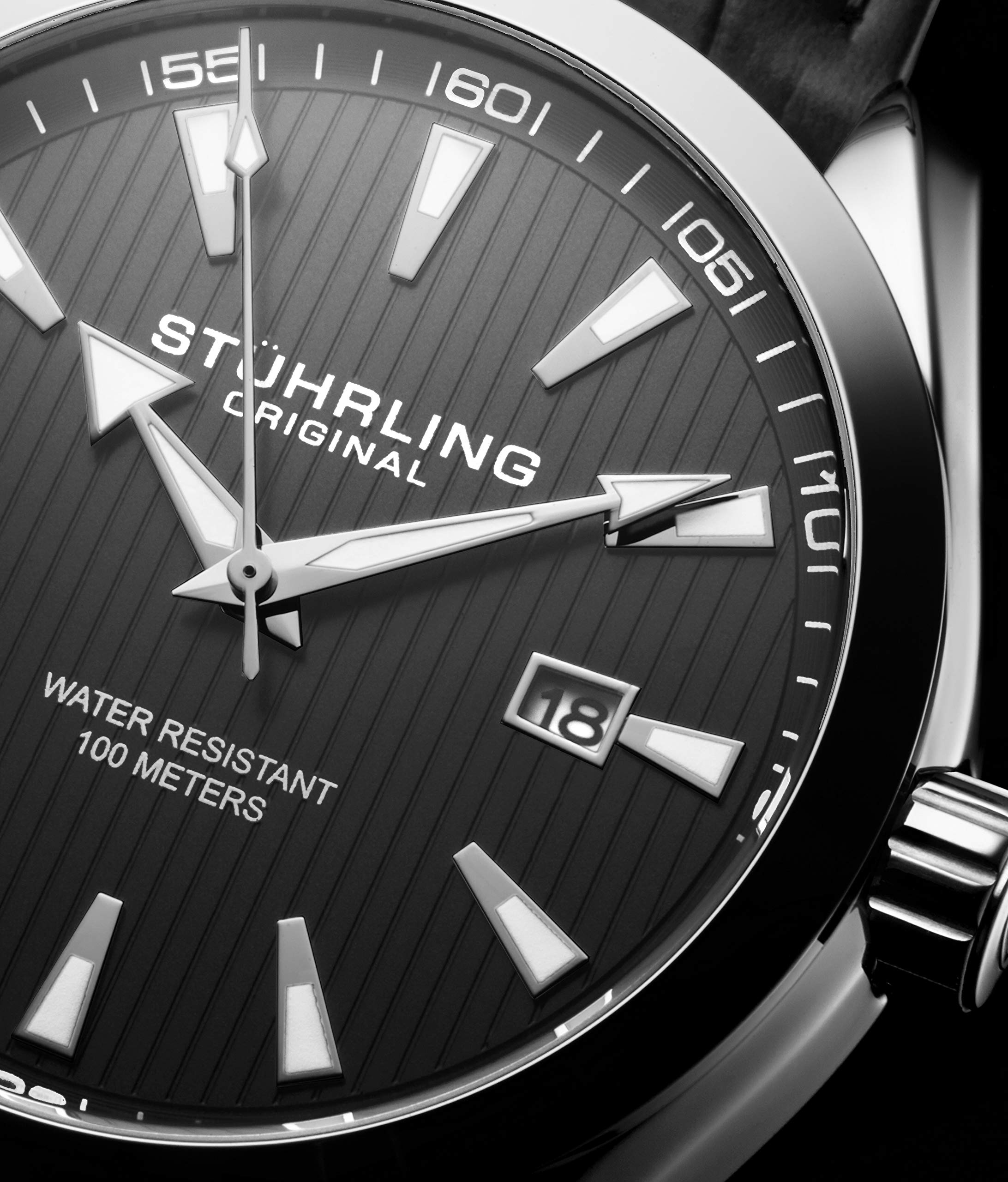 Stuhrling Original Dress Watch for Men Analog Dial with Date Calfskin Leather Band