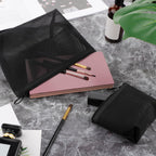 3 Pieces Mesh Cosmetic Bag, Makeup Bags, Zipper Pouch for Offices Travel Accessories, 3 Sizes (Black)