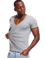 Deep V Neck T Shirt for Men Low Cut Vneck Tee Invisible Tshirt Vee Top Gray S