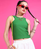 POPWINGS Women Casual Green Rib Tank Crop Top Tops for Women | Stylish Tops for Women | Trendy Tops Women