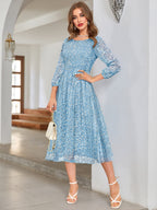 Toochki WomenS Sky Blue Georgette Floral Fit & Flared Western Dress | Dress For Women | A Line Dress | Winter Dress | Western D