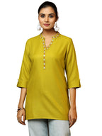 Libas Womens Solid Cotton Blend Straight Kurti For Women Green
