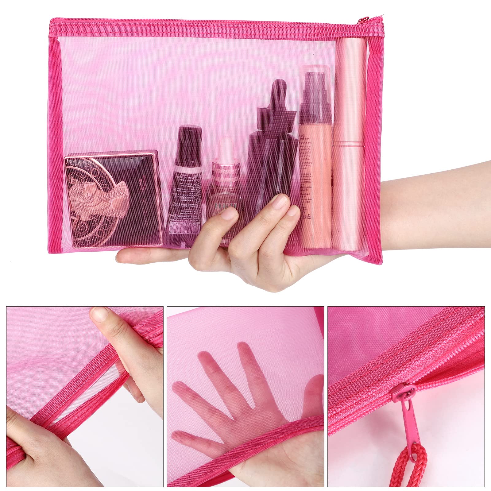 Sinzip 12 Pieces Zipper Nylon Mesh Pouch, Mesh Cosmetic Bags Makeup Bags Pencil Case, Multipurpose Travel Bags for WB06 Wb06