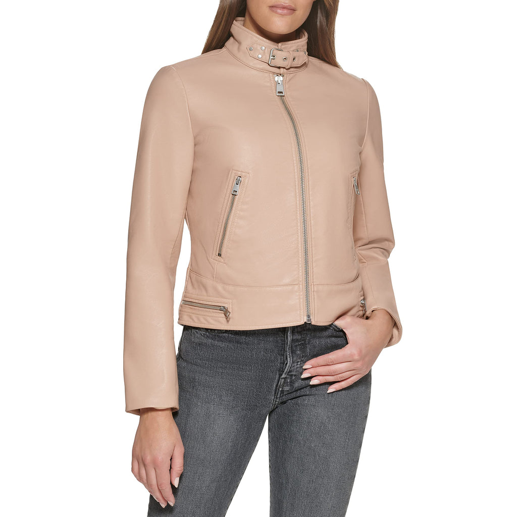 Levi's Women's Faux Leather Motocross Racer Jacket (Standard and Plus), Biscotti Latch Collar, X-Small