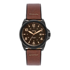 Fossil Men's Bronson Quartz Stainless Steel and Leather Three-Hand Watch, Color: Black, Dark Brown (Model: FS5938)