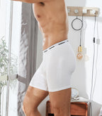 Comfneat Men's 6-Pack Boxer Briefs Soft Breatheable Underwear S-XXL Open Fly (All White Pack-6, M)