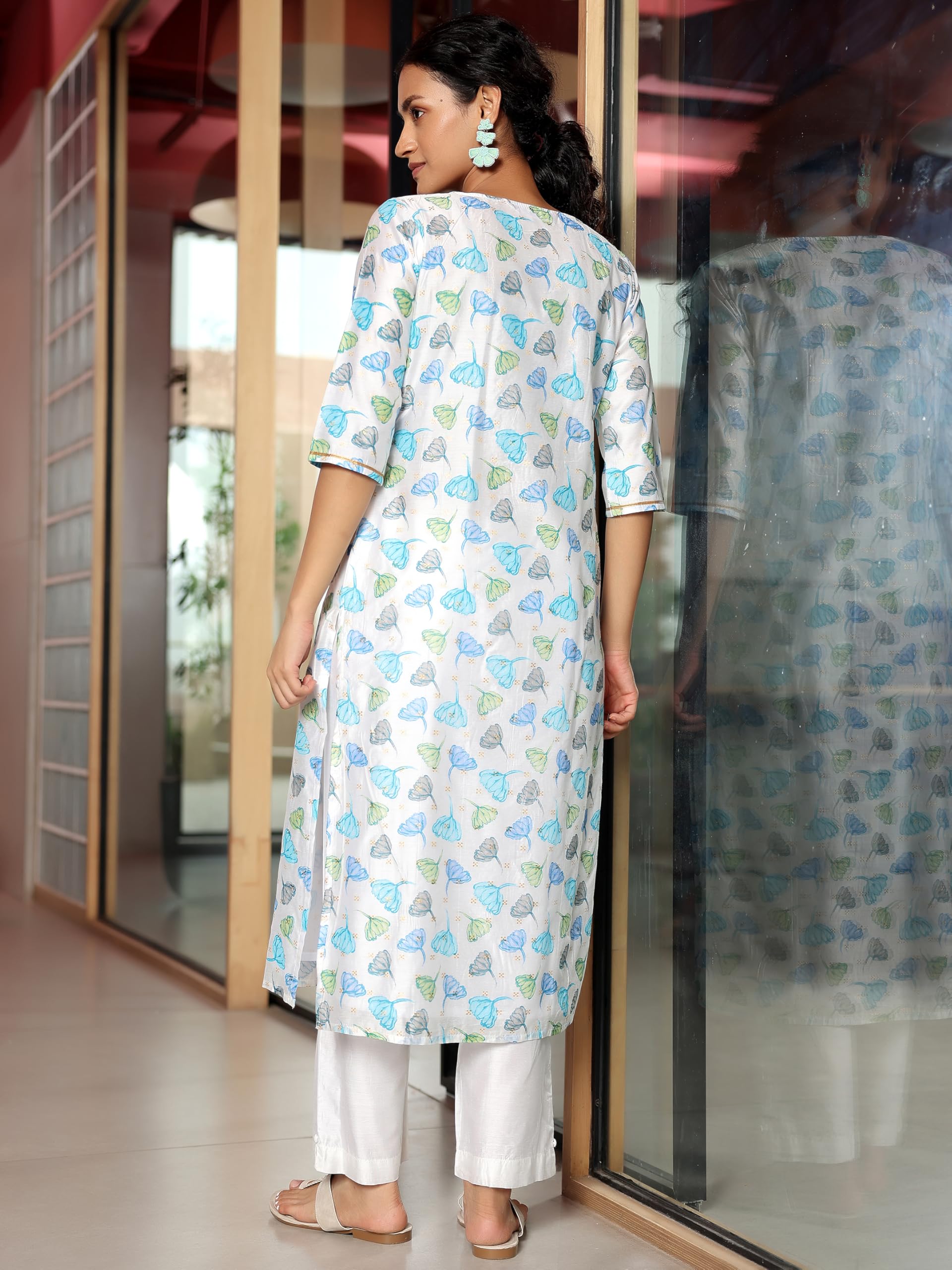 Libas WomenS Silk Blend Printed Kurta Sets (35453_White