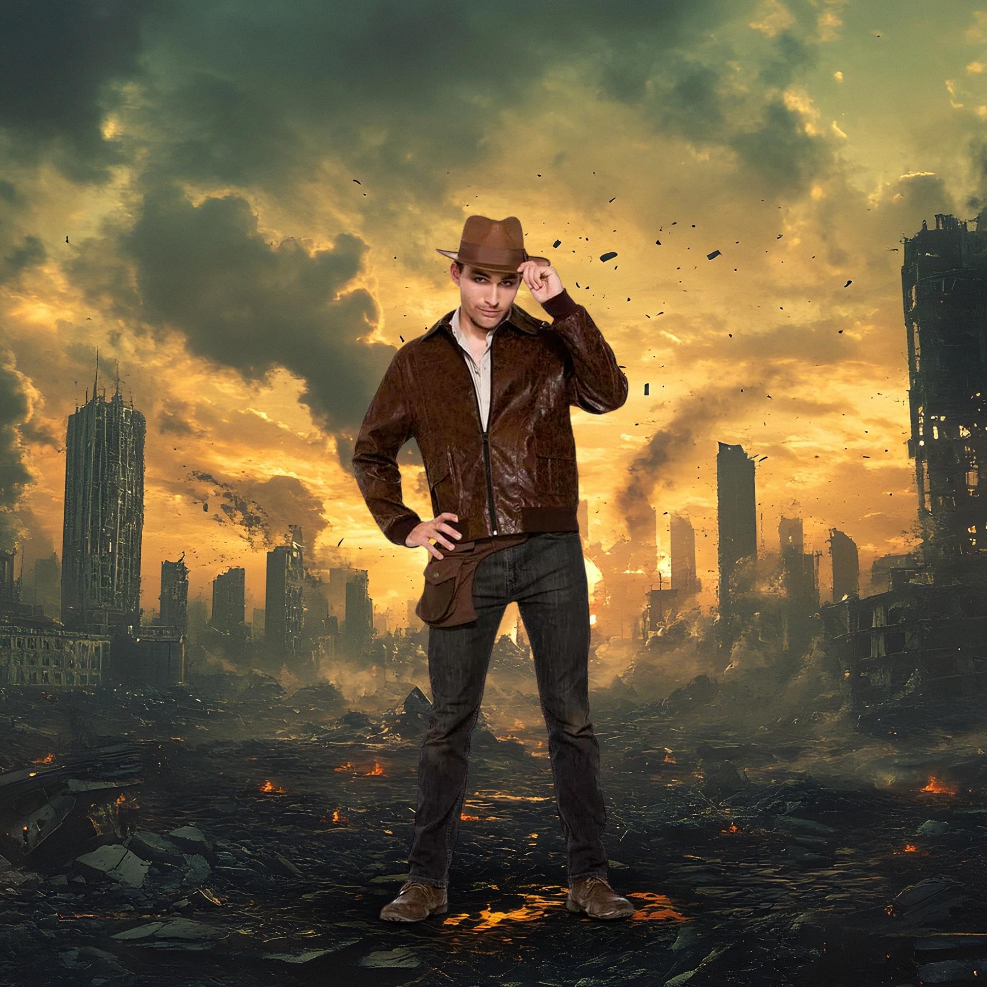 Forum Novelties Men's 40s WWII Faux Suede Costume Jacket, Brown