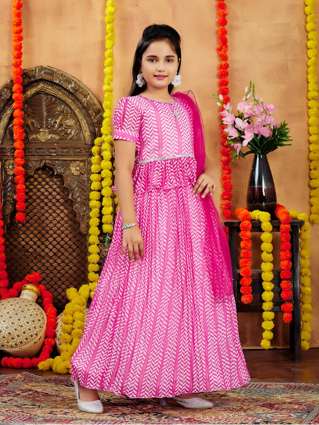 Aarika Girls Ethnic Wear Turquoise Colour Zig Zag Printed Georgette Lehenga Choli Set (4-10 Years)