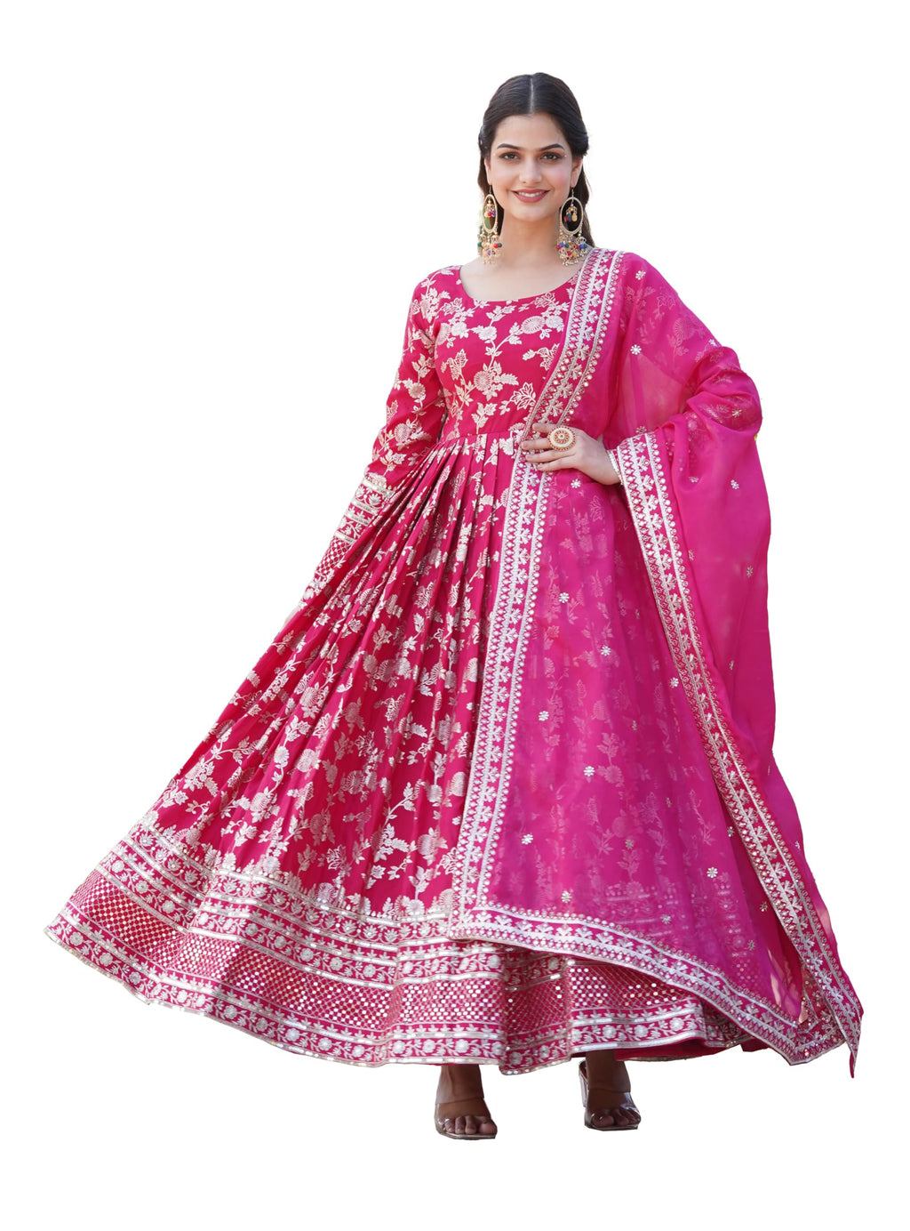 Wedani Georgette Embroidered Work Anarkali Kurta Set for Women (in, Alpha, M, Regular, Pink)