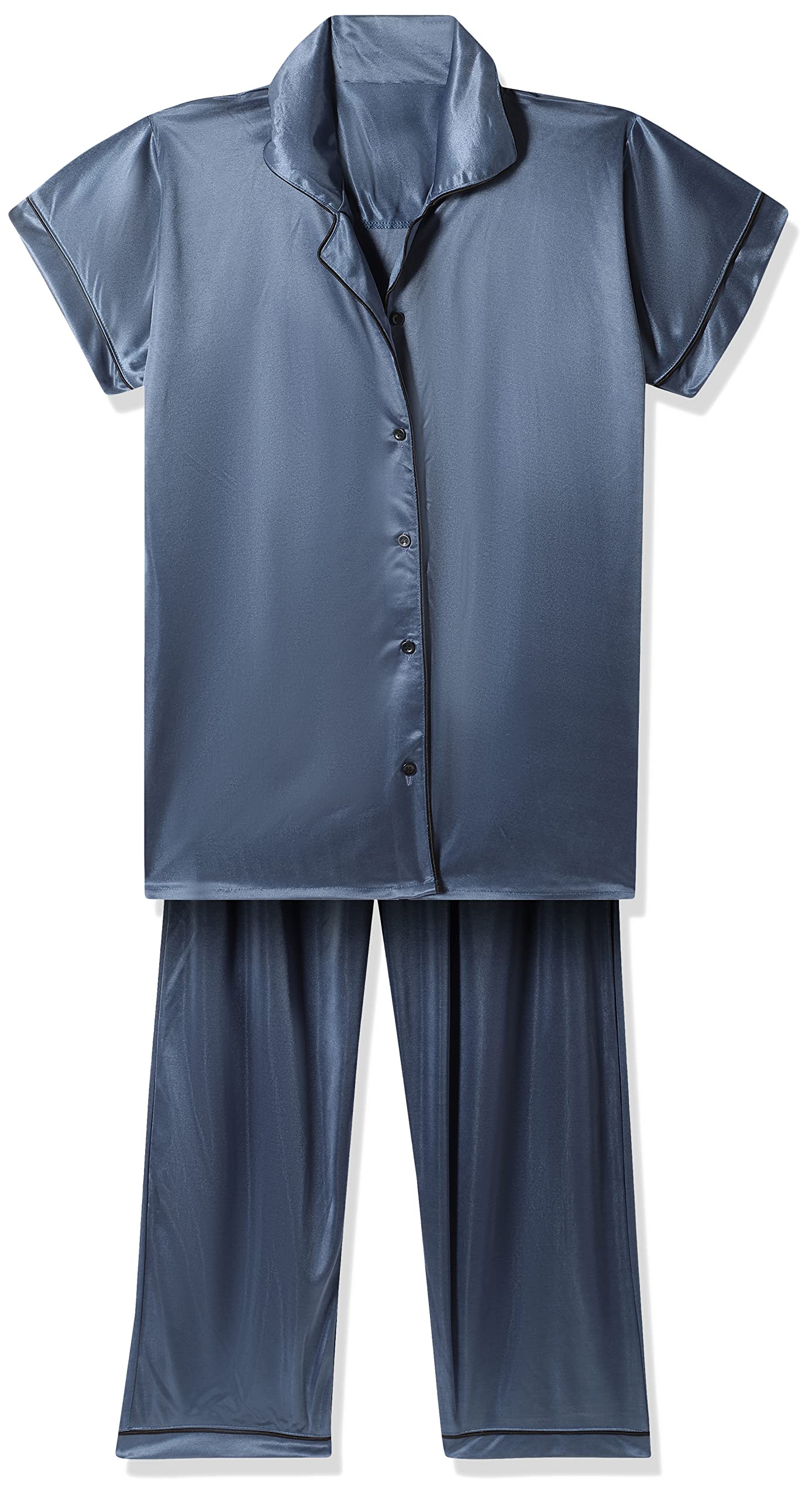Clovia Womens Satin Ankle Length Casual Regular Fit Pajama Set (NS1307P08L_Blue_L)