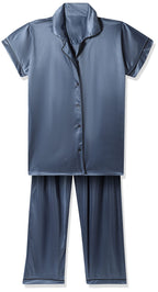 Clovia Womens Satin Casual Regular Pajama Set (NS1307P08M_Blue_M)