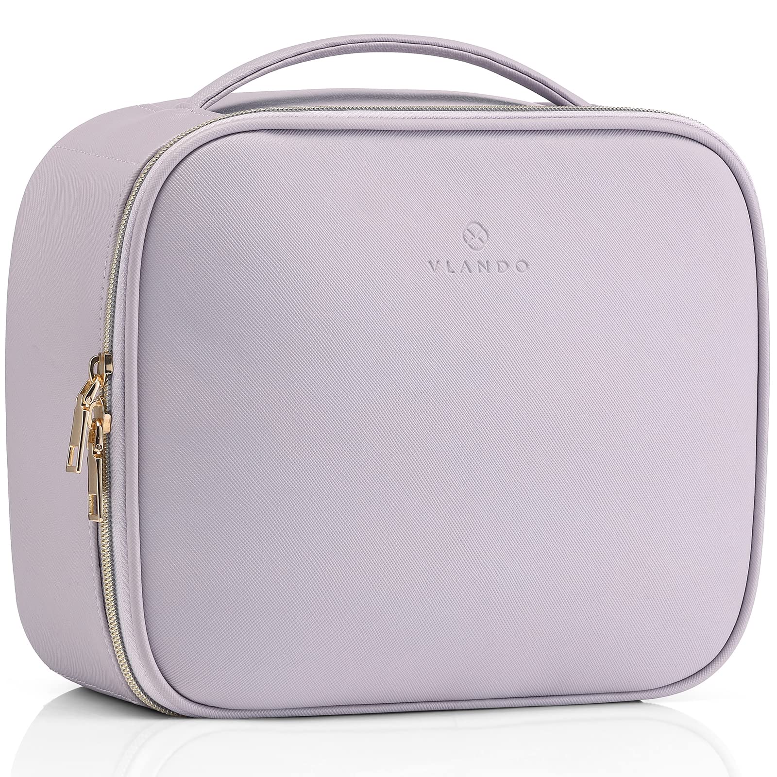 Vlando Makeup Bag Travel Cosmetics Bag Faux Leather Make up Bag Portable Artist Storage Bag with Adjustable Dividers for Cosmeti