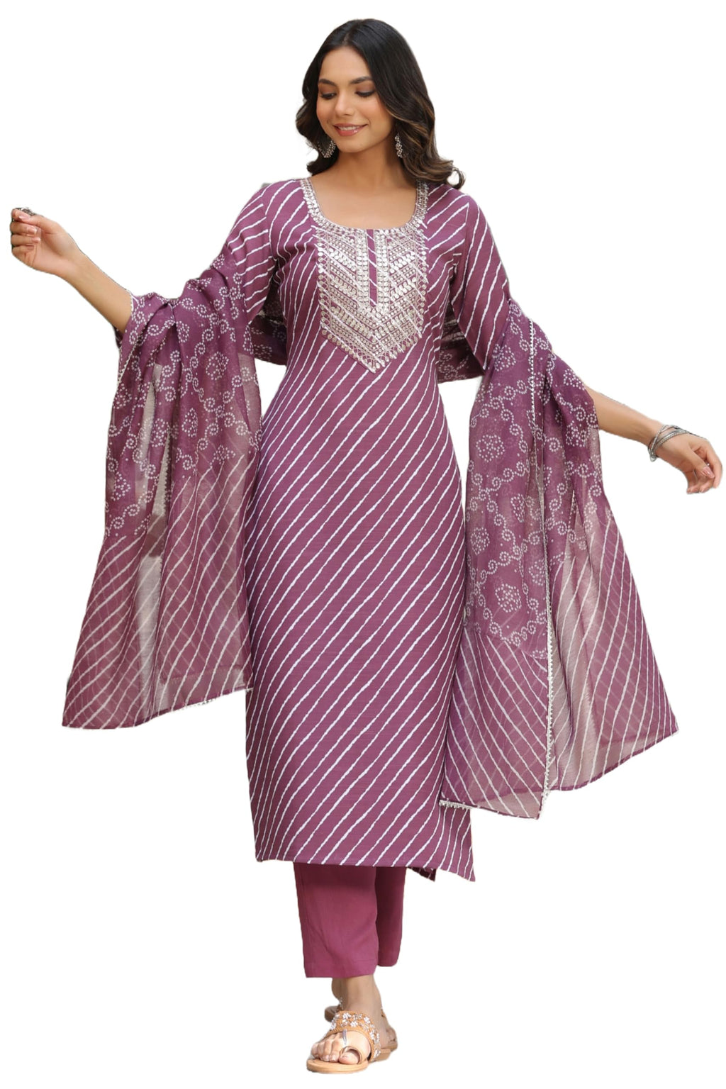 ANNI DESIGNER Womens Cotton Blend Straight Printed Kurta with Pant & Dupatta (DOREMI-Wine_XL_Wine_X-Large)