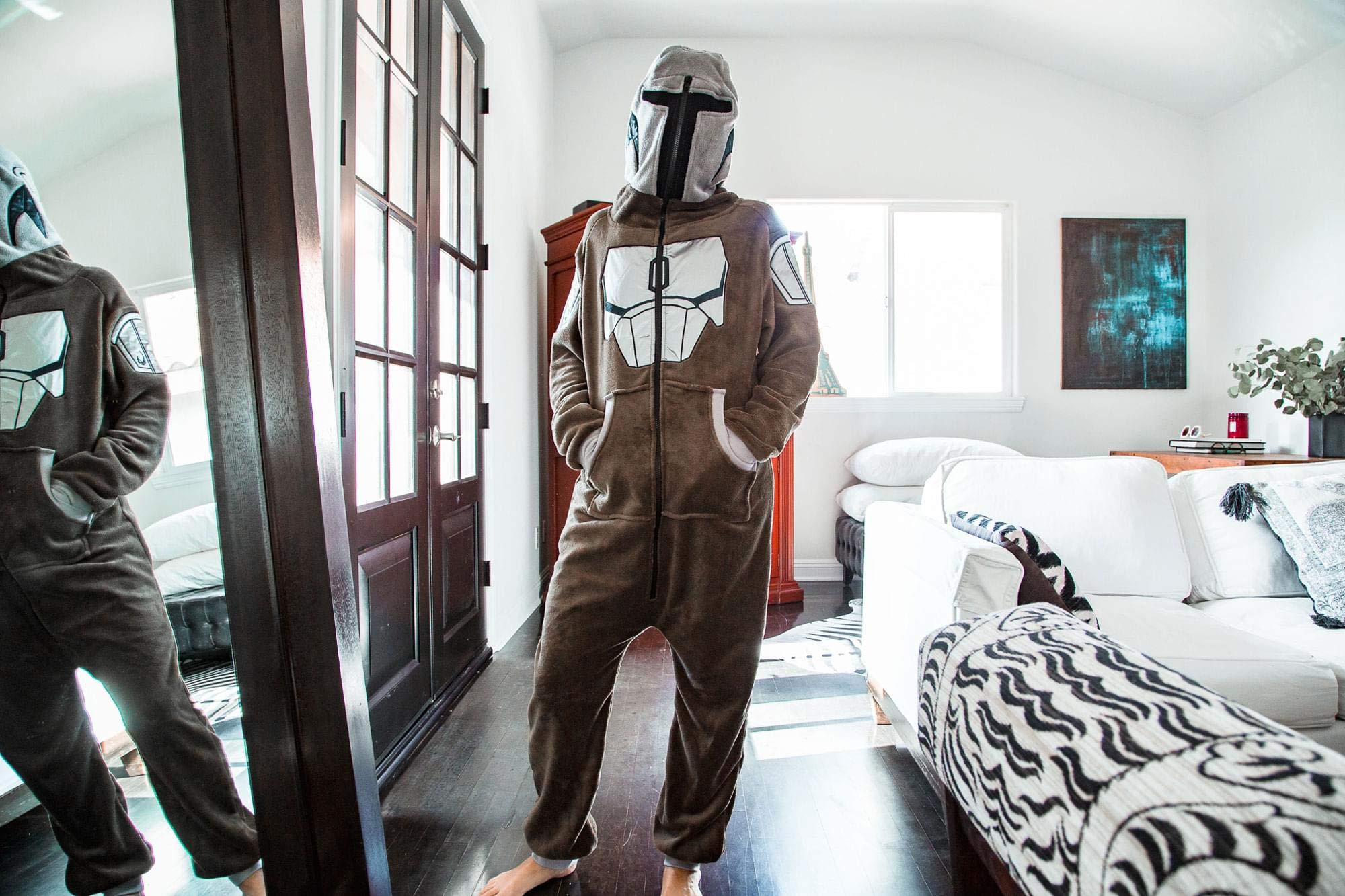 Star Wars: The Mandalorian Bounty Hunter Unisex Onesie | Small/Medium Brown
