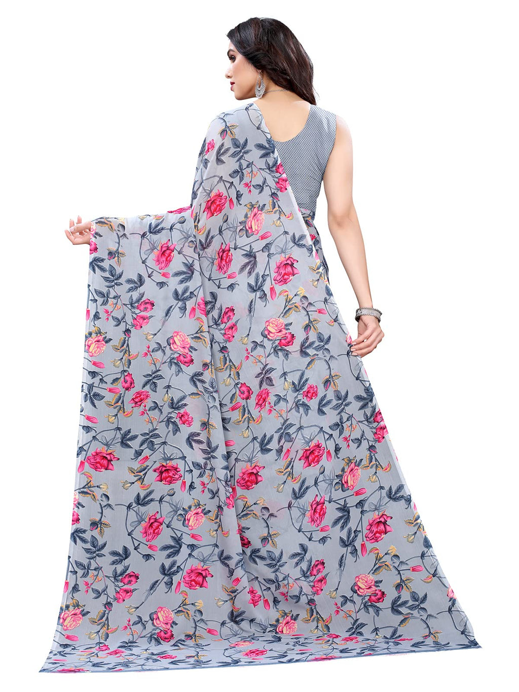Satrani Womens Floral Printed Georgette Saree