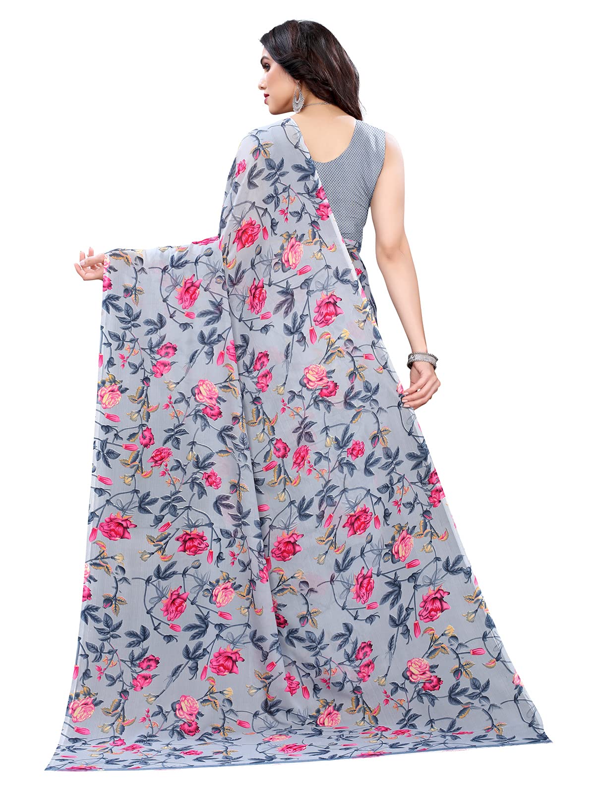 Satrani Womens Floral Printed Georgette Saree