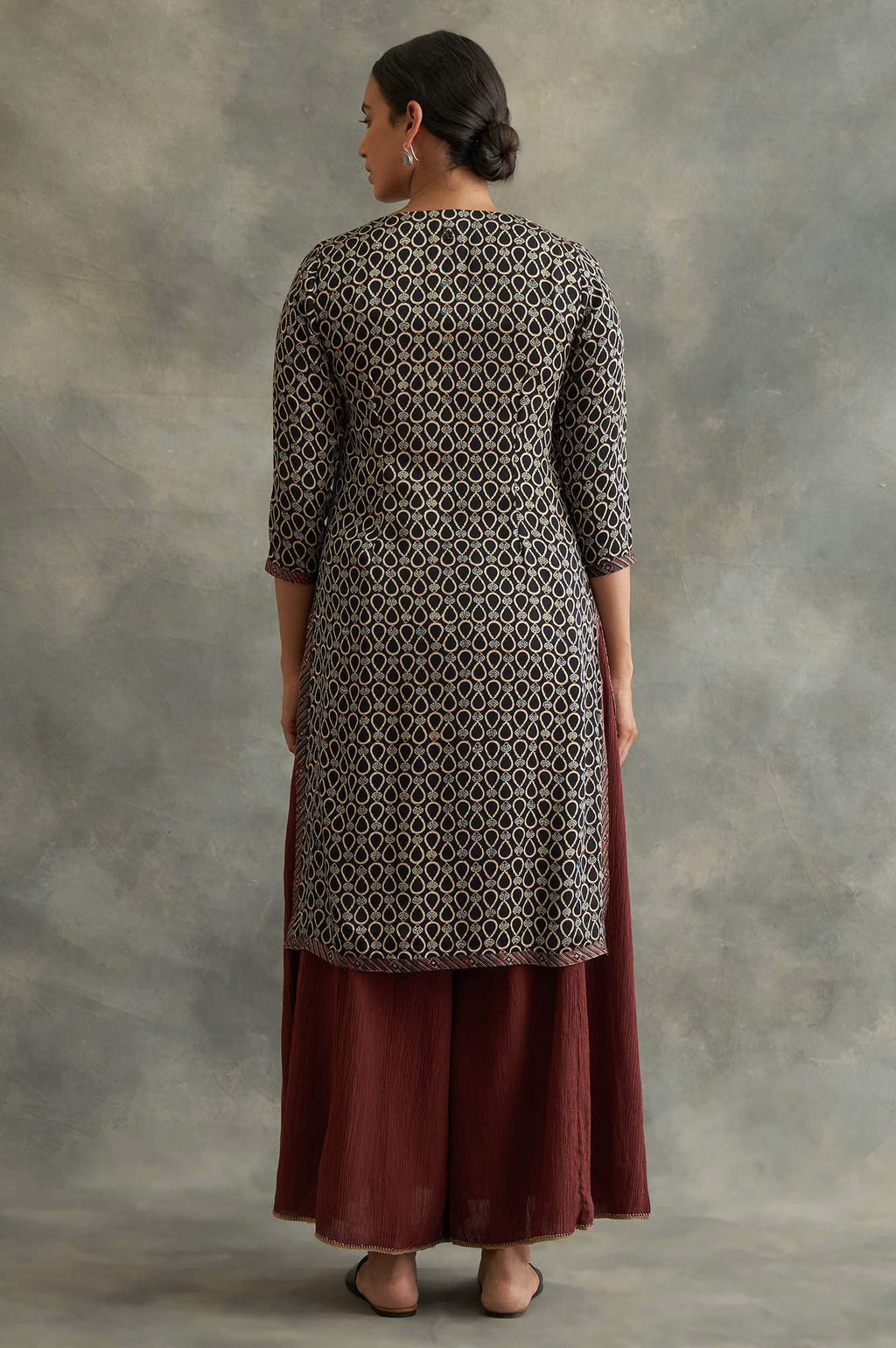 W For Woman Ajrakh Print Lustrous Satin Viscose Kurta For Women