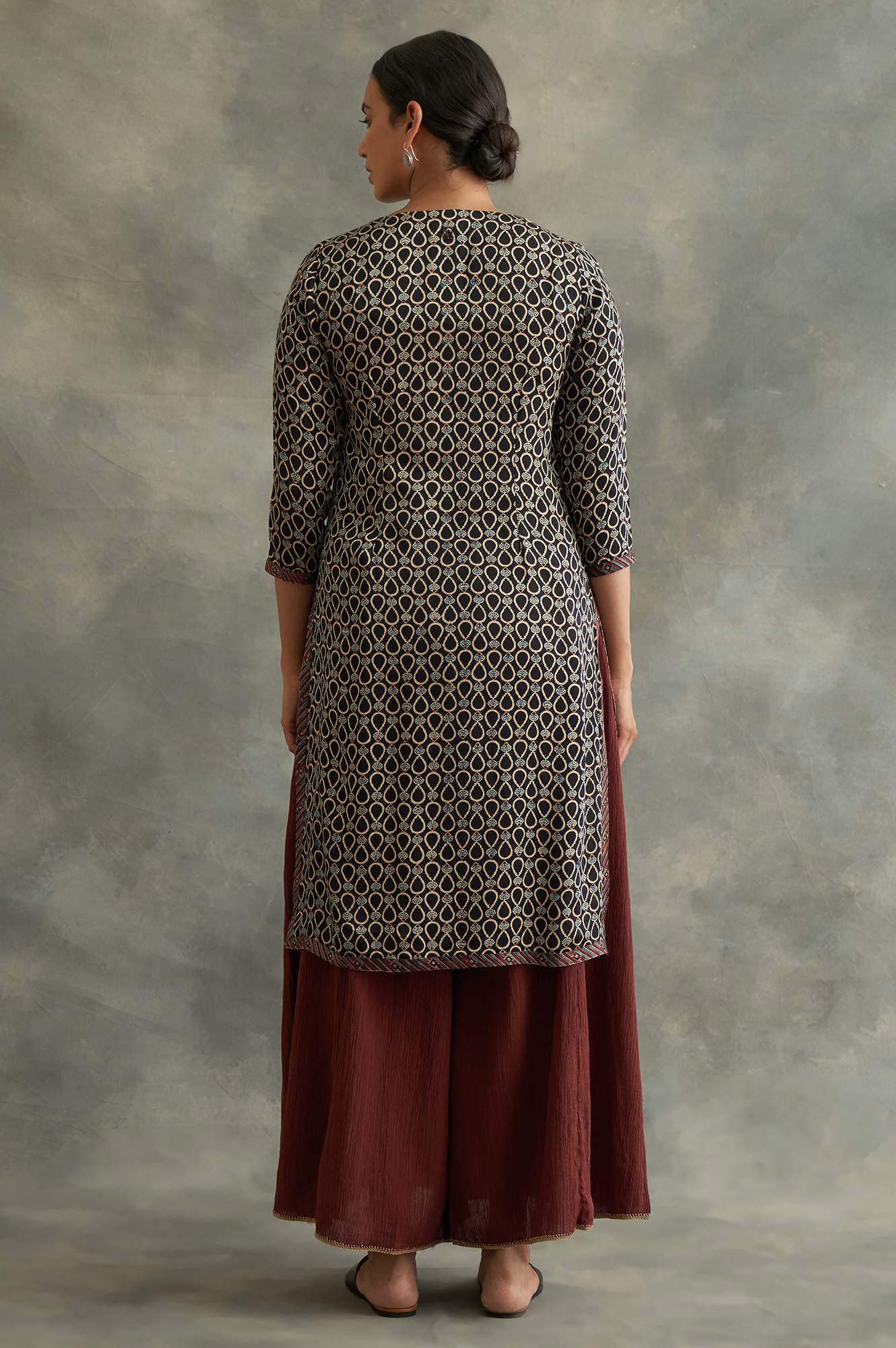 W For Woman Ajrakh Print Lustrous Satin Viscose Kurta For Women