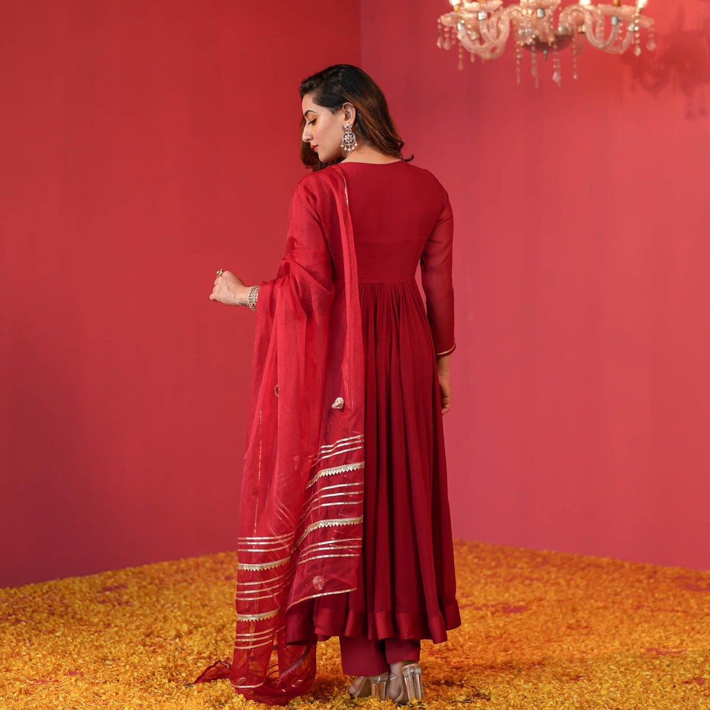 GoSriKi Women s Anarkali Rayon Blend Kurta with Pants and Dupatta