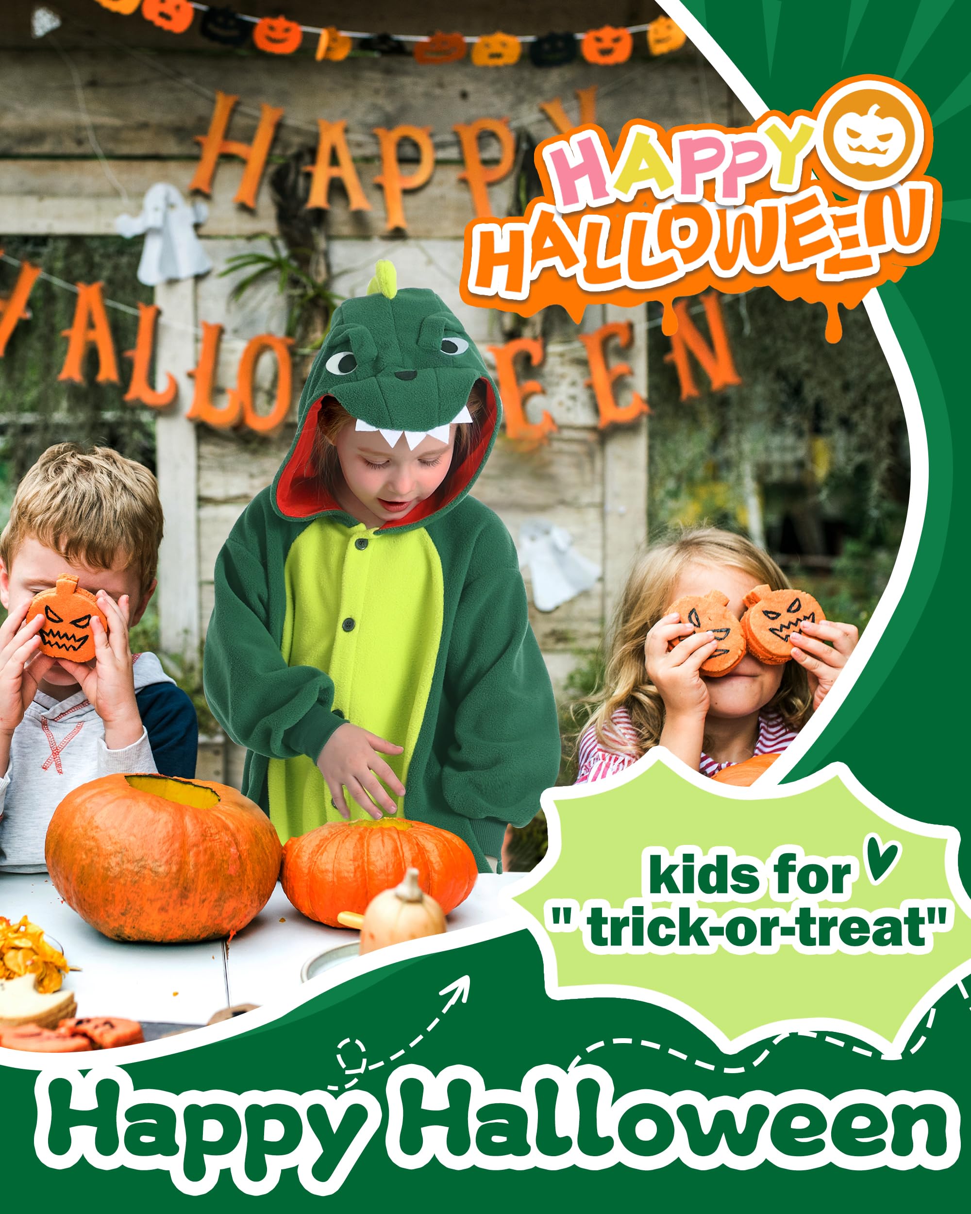 CANASOUR Unisex Anime Halloween Kids Dinosaur Onesie For 6-8 Years Girls Boys One Piece Christmas Costume Green Party Cosplay Pa