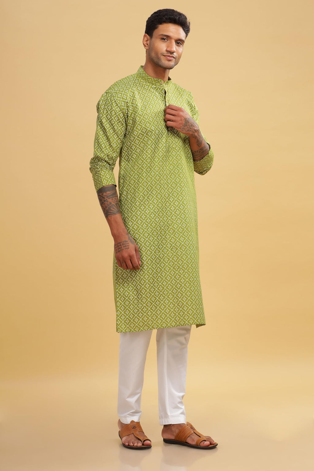 Be Active MenS Cotton Regular Kurta (C-399-2_Green