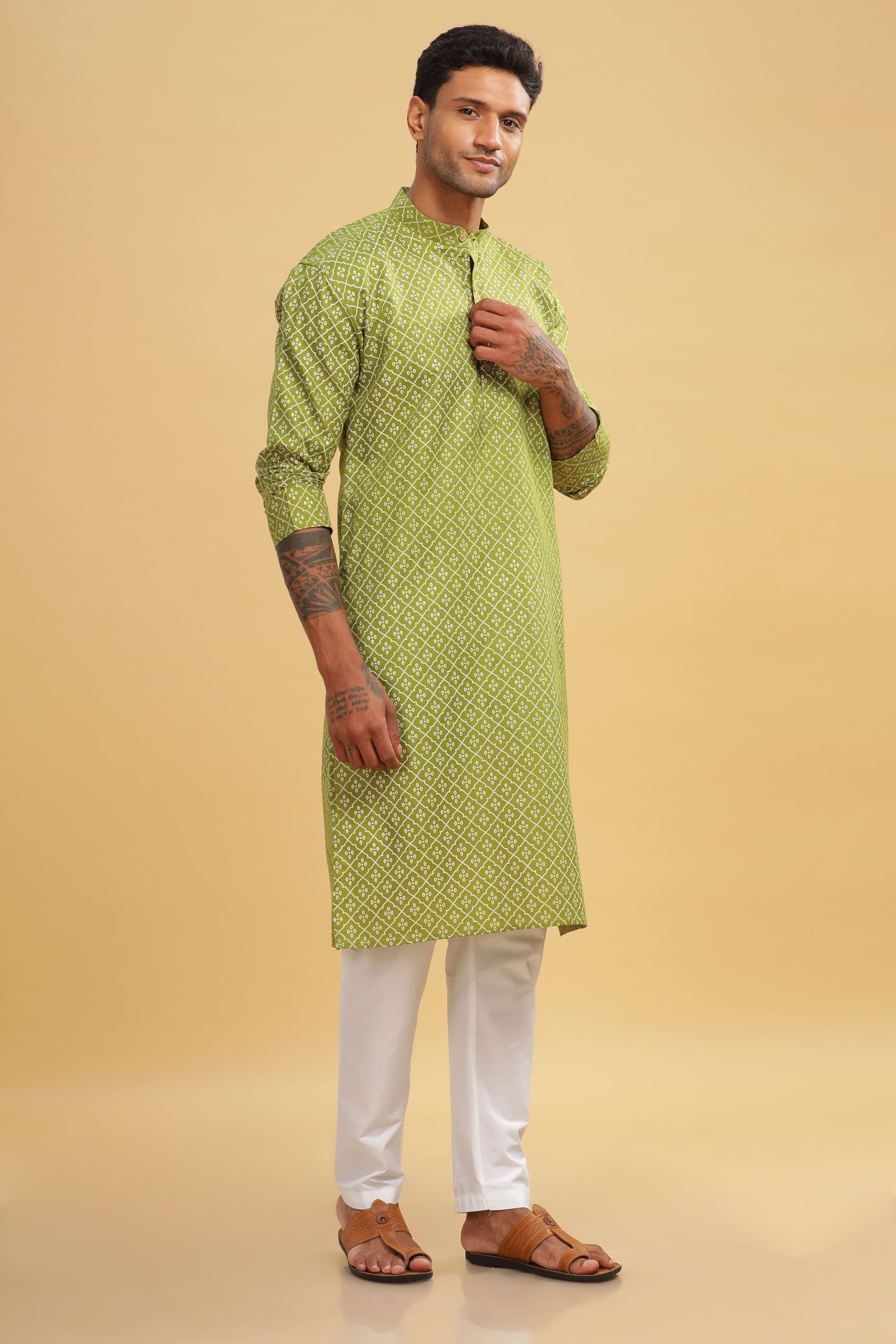 Be Active MenS Cotton Regular Kurta (C-399-2_Green