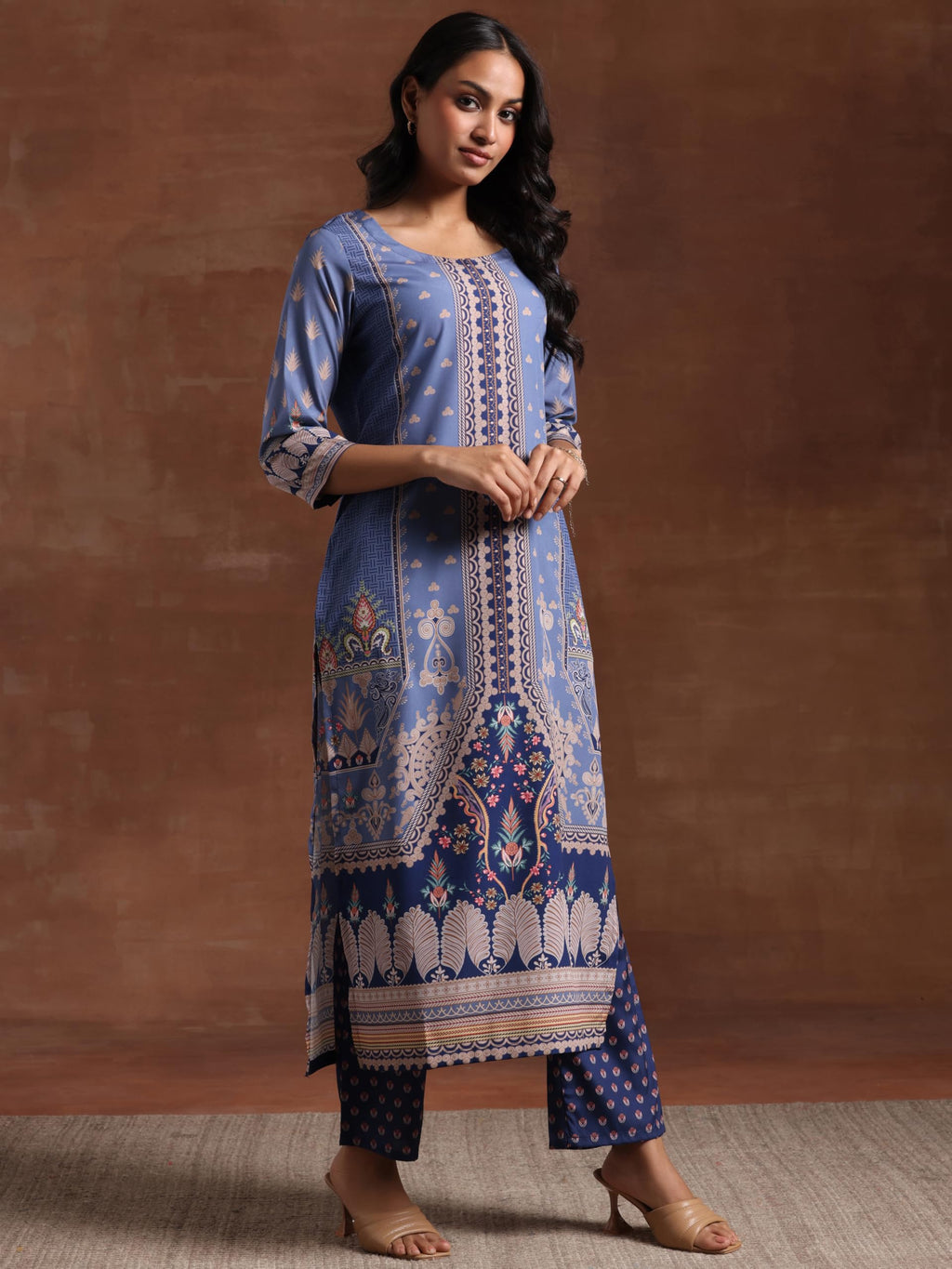 Libas Womens Printed Crepe Straight Kurta With Trousers