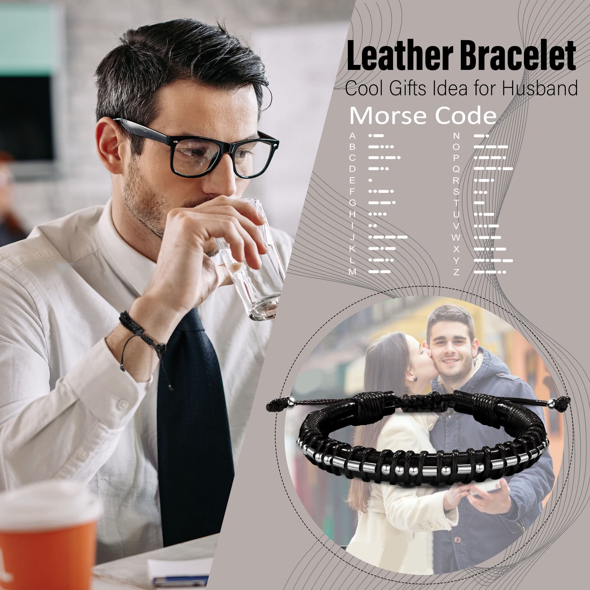 Btysun Gifts for Husband I Love You Gifts for Him Husband Gifts from Wife Morse Code Bracelet Leather Bracelets Anniversary Birt