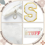 Y1tvei Clear STUFF Makeup Bag - Preppy Patch Rose Red Chenille Varsity Letter PVC Transparent Extra Large Cosmetic Pouch Portabl