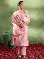 Libas WomenS Silk Blend Kurta Set (Gs983_Pink