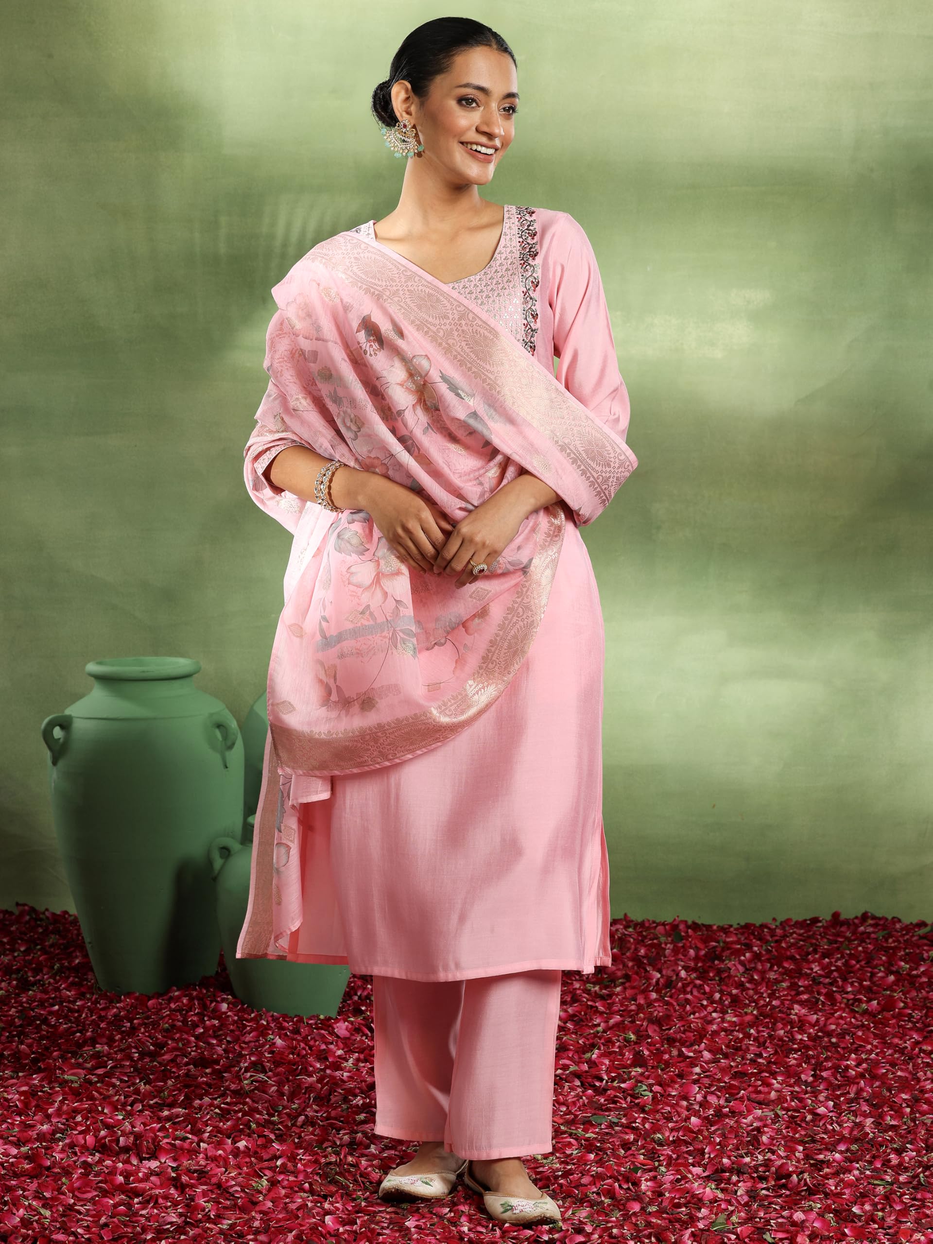 Libas WomenS Silk Blend Kurta Set (Gs983_Pink