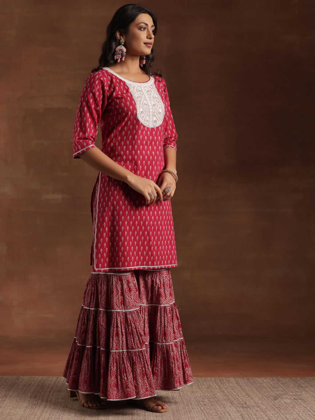 Libas WomenS Cotton Floral Kurta Set (36623 Pink