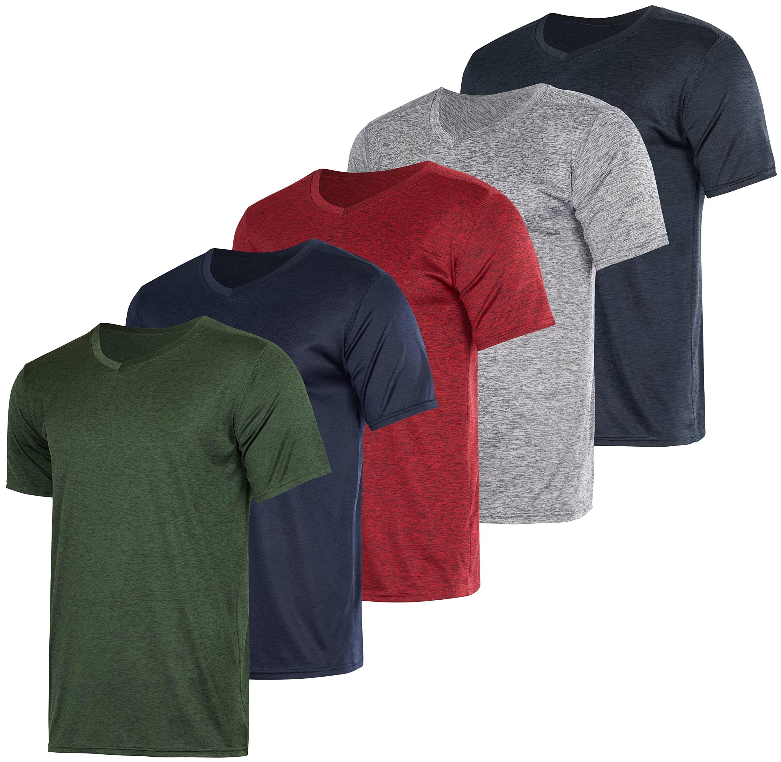 5 Pack: Mens Athletic V Neck Tshirt Shirts Mens T-Shirts Men Quick Dry Fit Tops Dri-Fit Short Sleeve Active Wear Training Exerci