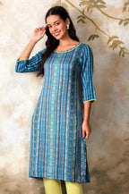 Aurelia WomenS Blue Geometric Printed Printed Regular Kurta