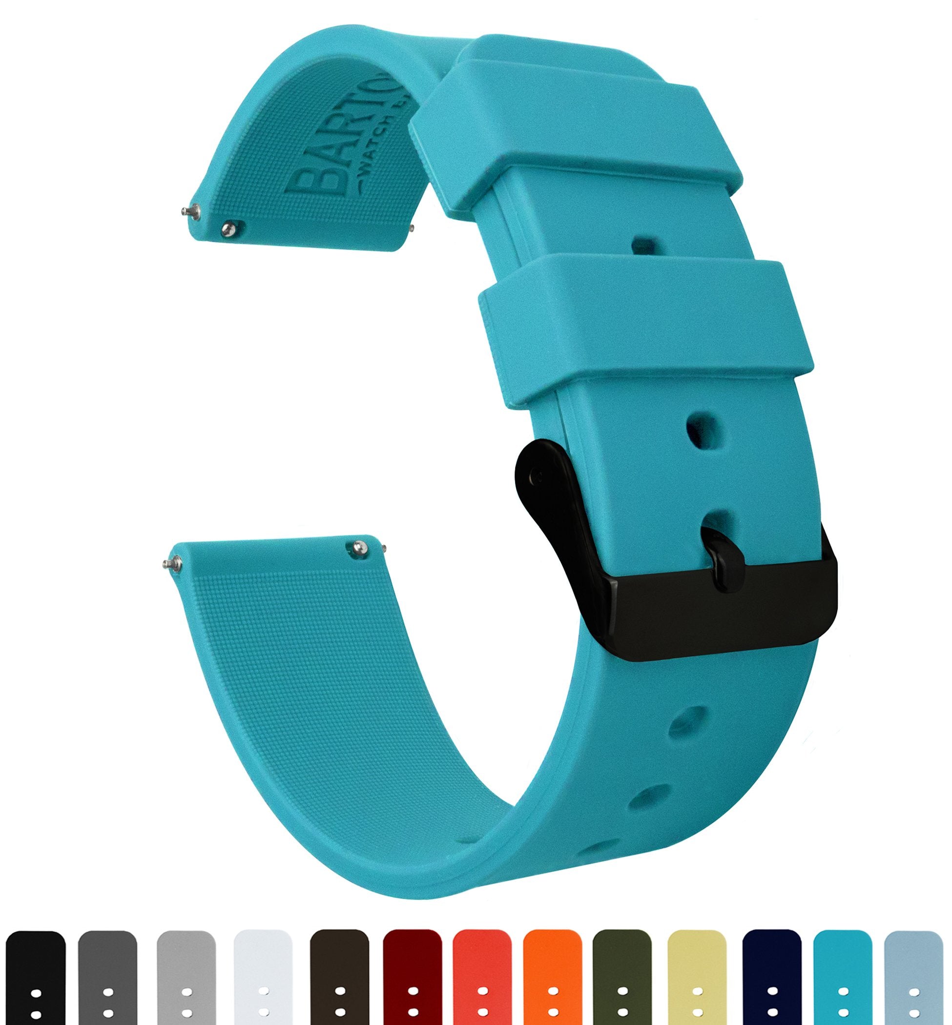 BARTON WATCH BANDS 16mm Aqua Blue Soft Silicone Quick Release - Black Buckle