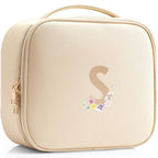 Vlando Travel Gifts for Women,Travel Makup Organizer Bag,Waterproof Makeup Storage Cosmetic Bag,Initial Mothers Day Gifts Gradua